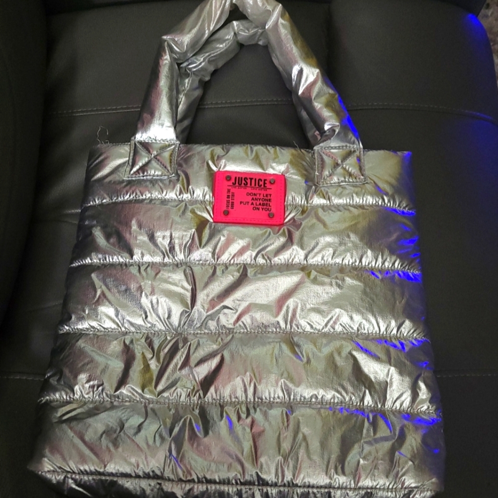 JUSTICE-SHINY METALLIC PUFFY TOTE BAG